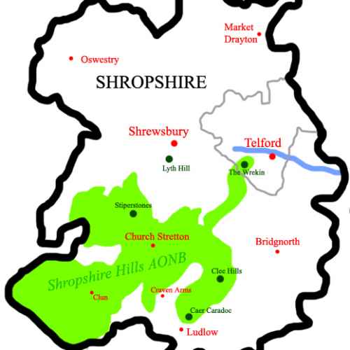 Shropshire Hills Area of Outstanding Natural Beauty (AONB) Map